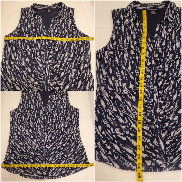 Cable & Gauge Blue Patterned Sleeveless Button Front V-Neck Collared Top - M - Picture 11 of 11